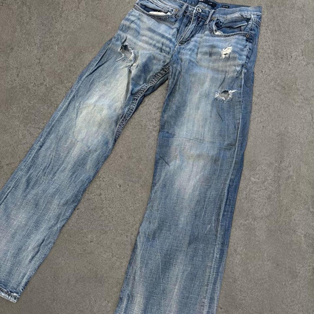 bke y2k jake mens distressed denim blue jeans